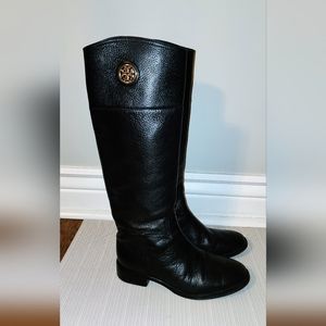 Tory burch riding boots black leather  size 7